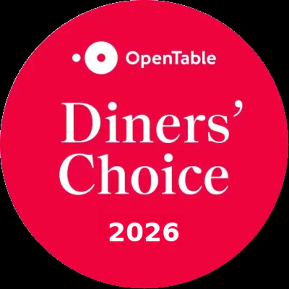 Red circular OpenTable badge reading “Diners’ Choice 2026” in white lettering.